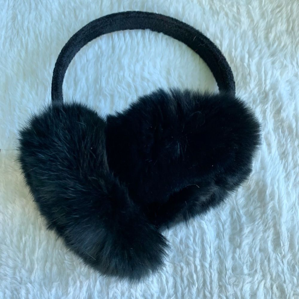 Gradient Rex Rabbit Fur Rose Shaped Earmuffs with Velvet Band - Picture 10 of 12